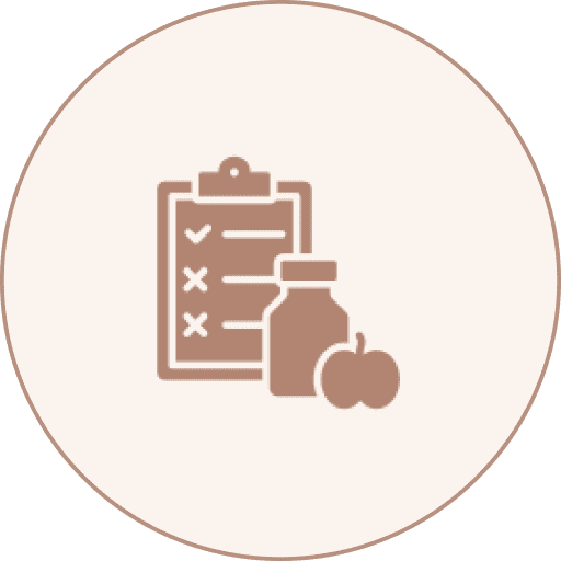 Checklist and medicine icon in beige circle