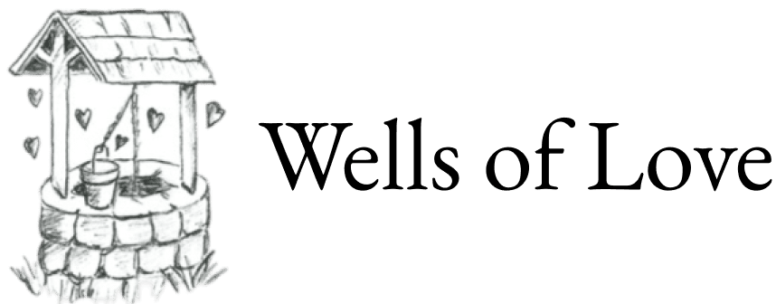 Hand-drawn wishing well logo with hearts
