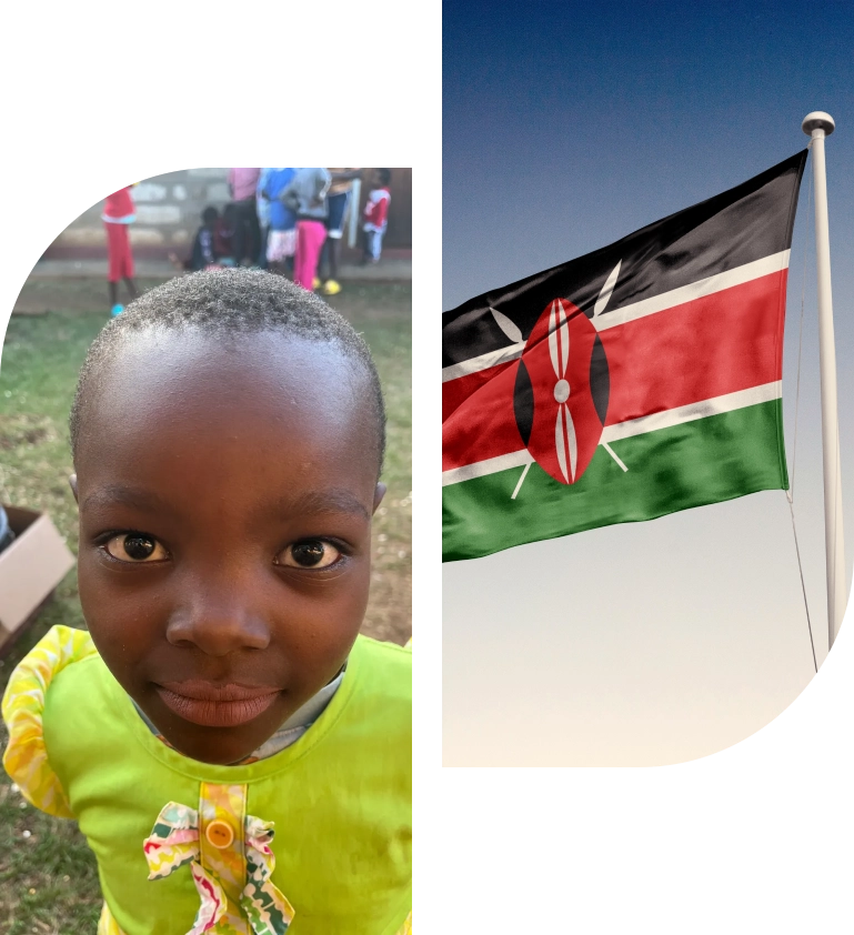 Young Kenyan child portrait beside national flag